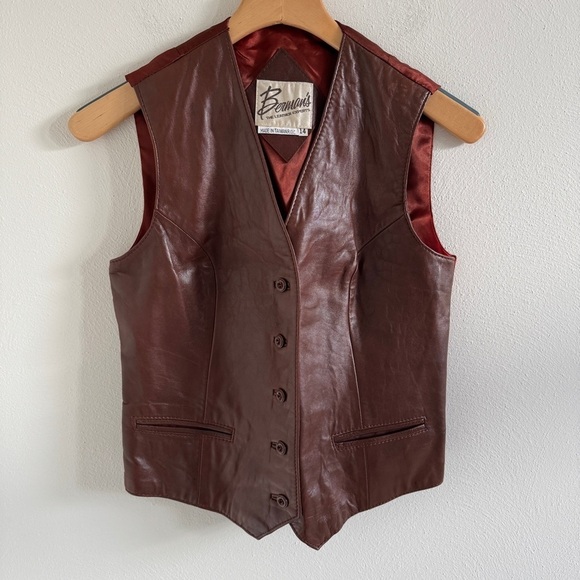 Vintage Berman’s The Leather Experts Brown Leather Vest size 14 - Picture 5 of 15